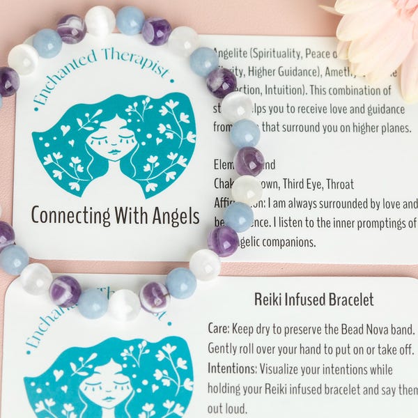 Reiki Infused Angelite Bracelet: Selenite & Amethyst Healing Jewelry