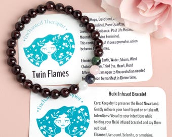 Bracelet en cristal infusé de Reiki : guérison par les flammes jumelles, bijoux pour chakra