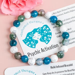 Reiki Infused Crystal Bracelet: Moss Agate, Blue Apatite & Howlite