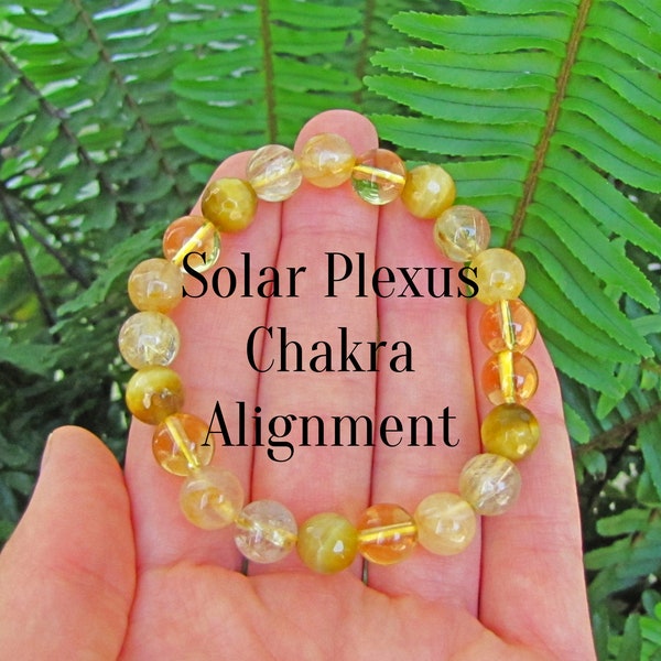 Reiki Infused Solar Plexus Chakra Healing Bracelet, Citrine, Tigers Eye, Golden Healer Quartz, Gold Rutilated Quartz, Reiki Bracelet, Yoga