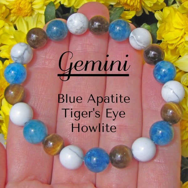 Reiki Infused Gemini Healing Bracelet, Gemini Zodiac Bracelet, Blue Apatite, Tiger's Eye, Howlite, Gemini Jewelry, Gemini Bracelet, Reiki