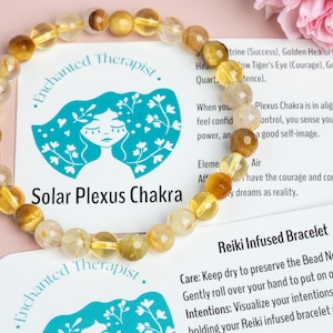 Reiki Infused Citrine Bracelet: Solar Plexus Chakra Healing, Tigers Eye & Quartz