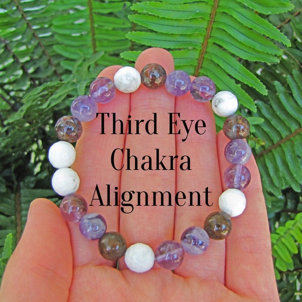 Reiki Infused Third Eye Chakra Healing Bracelet, Amethyst, Auralite-23, Howlite, Pietersite, Crystal Healing, Reiki Gift, Intention Bracelet