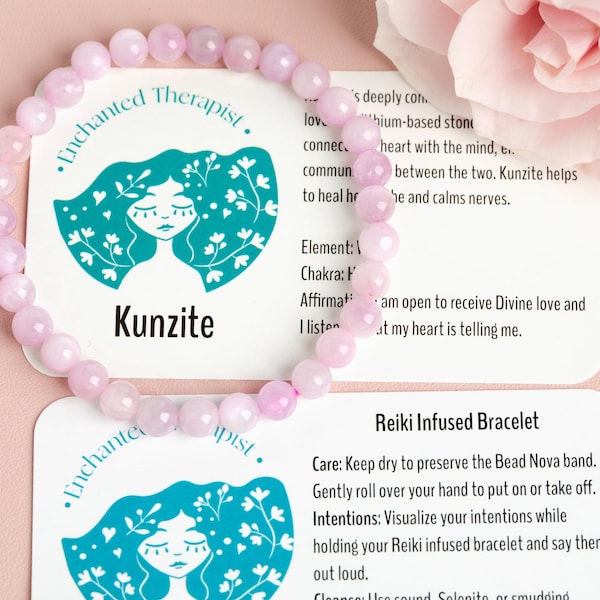 Reiki Infused Kunzite Bracelet: Heart Chakra Healing, Yoga Gift