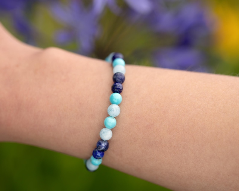 Reiki Infused Throat Chakra Bracelet: Turquoise, Aquamarine, Lapis Lazuli image 2