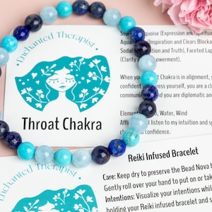 Reiki Infused Throat Chakra Bracelet: Turquoise, Aquamarine, Lapis Lazuli image 1