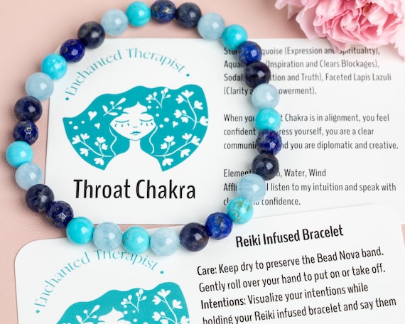 Reiki Infused Throat Chakra Bracelet: Turquoise, Aquamarine, Lapis Lazuli