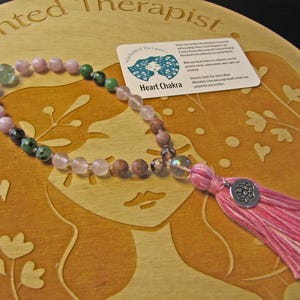 Reiki Infused Heart Chakra Pocket Mala:  Black Vein Rhodonite, Ruby in Zoisite, Kunzite, Rose Quartz