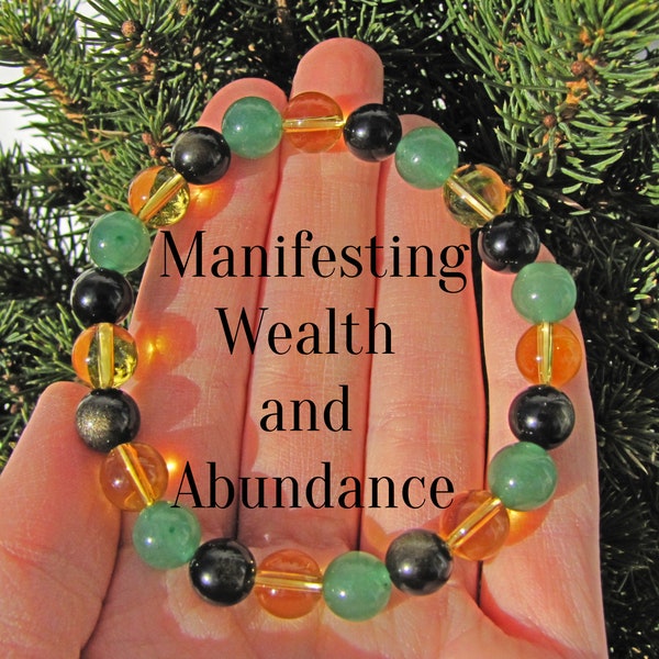 Reiki Infused Wealth and Abundance Bracelet - Citrine, Gold Sheen Obsidian, Green Aventurine - Yoga Jewelry, Chakra Jewelry, Reiki Jewelry