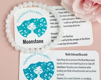 Bracelet en pierre de lune infusée de Reiki : guérison des chakras, bijoux de yoga