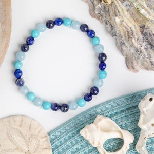 Reiki Infused Throat Chakra Bracelet: Turquoise, Aquamarine, Lapis Lazuli image 3