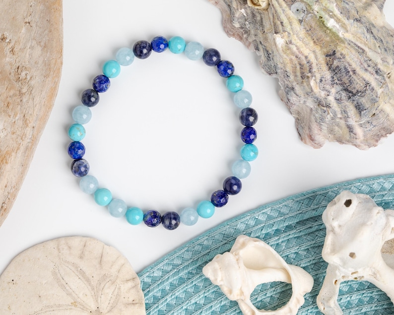 Reiki Infused Throat Chakra Bracelet: Turquoise, Aquamarine, Lapis Lazuli image 3