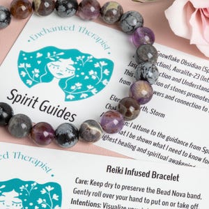Reiki Infused Spirit Guides Bracelet: Auralite-23, Snowflake Obsidian, Asteroid Jasper image 1