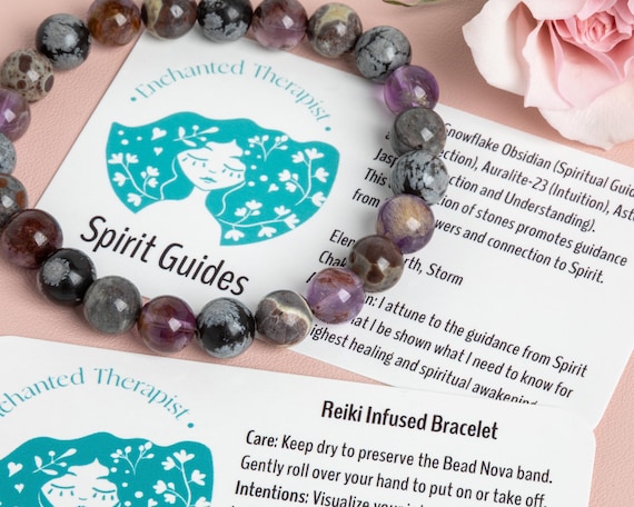 Reiki Infused Spirit Guides Bracelet: Auralite-23, Snowflake Obsidian, Asteroid Jasper