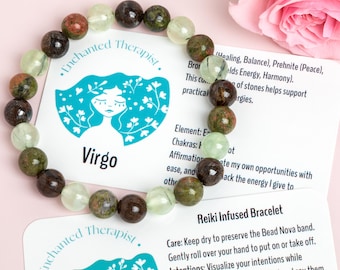 Reiki Infused Virgo Healing Bracelet: Unakite, Prehnite & Bronzite