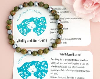 Reiki Infused Crystal Healing Bracelet: Unakite, Terahertz, Epidote
