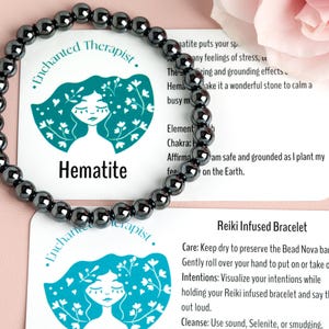 Reiki Infused Hematite Bracelet: Grounding Energy, Yoga Gift