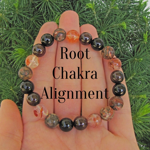 Reiki Infused Root Chakra Healing Bracelet, Garnet, Red Healer Quartz, Black Touramline, Red Leopard Jasper, Crystal Healing, Yoga Gift