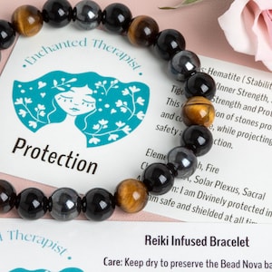 Reiki Infused Gemstone Bracelet: Tiger's Eye, Hematite & Onyx