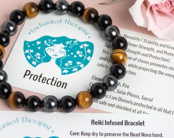 Reiki Infused Gemstone Bracelet: Tiger's Eye, Hematite & Onyx