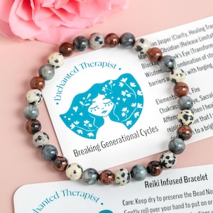 Reiki Infused Crystal Bracelet: Dalmatian Jasper, Mahogany Obsidian, Hawk’s Eye