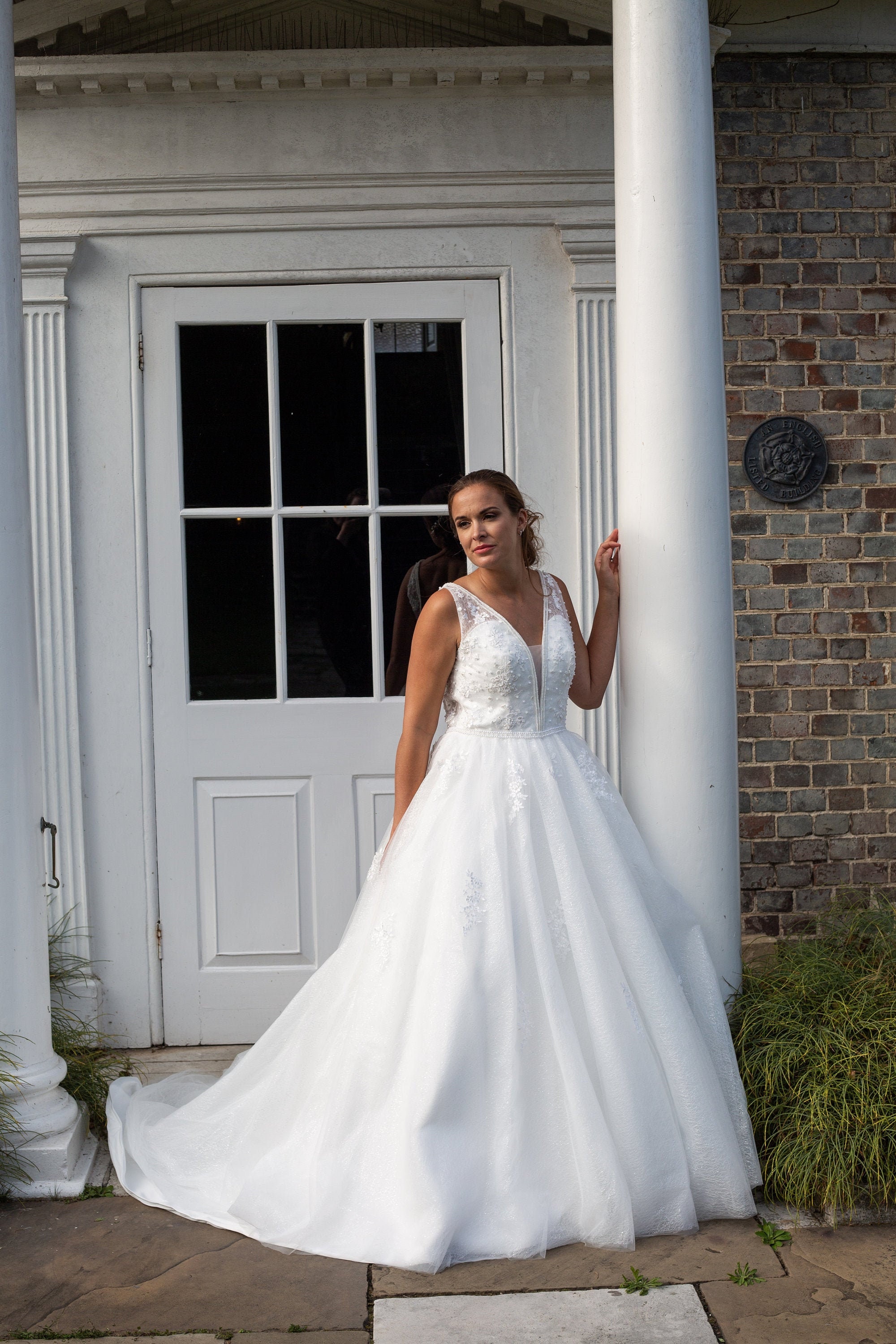 Jacqueline Wedding Gown – A-Line Lace with Plunging V-Neck