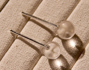 Oron S clear quartz sphere long stick earrings, Eco silver minimalist studs, statement earrings, bold crystal ball jewelry, zero waste gifs