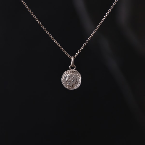 Aurelius Small Eco silver coin pendant, roman coin necklace, medallion charm necklace, roman jewellery, girlfriend gift, sustainable gift