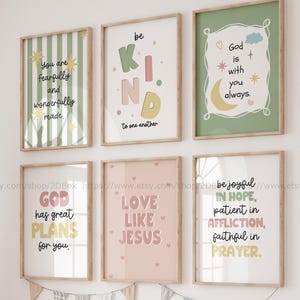 Pastel Christian Kids Room Decor Cute Bible Verse Prints for Nursery & Playroom Child of God Wall Art Girls Inspirational Scripture Quote