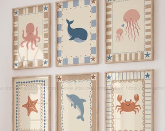 Under the Sea Nursery Set Ocean Themed Nursery Cute Sea Animals Baby Room Decor Neutral Coastal Nursery Decor Whale Dolphin Jellyfish Prints