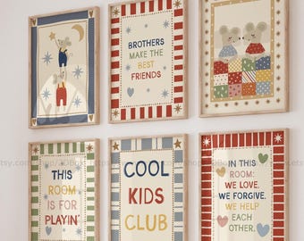Colorful Sibling Wall Art Brothers Wall Art Kids Room Decor Set Brothers Make the Best Friends Boys Room Decor Boys Playroom