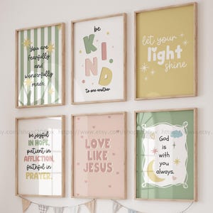 Pastel Christian Nursery Prints, Bible Verse Wall Art Christian Playroom Decor (Digital Download)