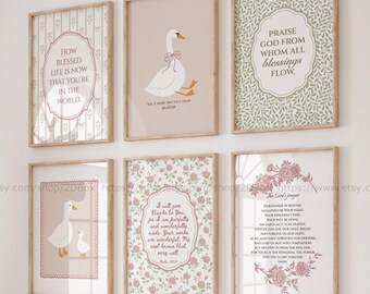 Cottagecore Girl Room Decor Set Christian Nursery Wall Art Aesthetic Soft Pink Sage Green Bible Verse Playroom Decor Vintage Nursery Prints