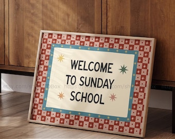 Welcome to Sunday School Wall Art Christian Classroom Decor Vintage Kids Church Sign Sunday School Print