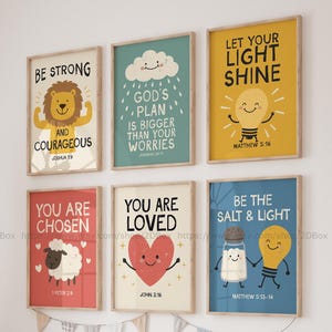 Arte cristã colorida para quarto infantil, pôsteres com versículos bíblicos para berçário, conjunto de 6 peças para escola dominical.