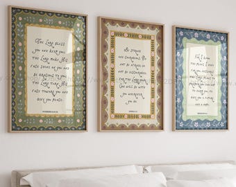 Christian Wall Art Set of 3 Bible Verse Prints Joshua 1:9 Jeremiah 29 11 Numbers 6 24-26 Cottage Core Christian Artwork Digital Download