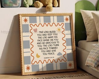 The Lord Bless You and Keep You Numbers 6:24-26 Kids Bible Wall Art Christian Nursery Decor (Digital Download, Square Size)