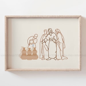 Wedding at Cana Bible Story - Jesus&#39; First Miracle, Christian Modern Minimalist Wall Decor, Christian Printable Wall Art