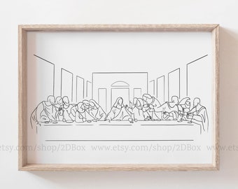 The Last Supper Line Art, Jesus Line Art, Christian Printable Wall Art, Modern Religious Print, Apartment Decor, Kitchen Wall Decor