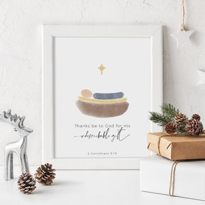 Watercolor Nativity Scene Print Christian Print Christmas Decor Baby Jesus Wall Art Thanks be to God for His indescribable gift image 7