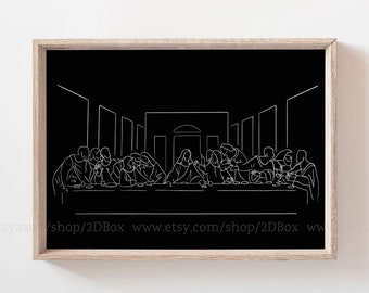L'Ultima Cena, Line Art di Gesù, Arte murale cristiana stampabile, Stampa religiosa moderna, Decorazione per appartamento, Decorazione per parete della cucina