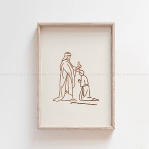 Samuel anoints David, 1 Samuel 16, the Lord looks at the heart, Minimalist Christian Art, David Bible Study, Religious Line art Decor
