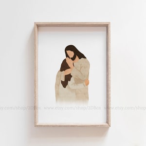 Aquarelle Christ est ma consolatrice | Jésus-Christ embrassant une femme 5x7, 8x10, A4 | | d’art de l’aquarelle chrétienne Cadeaux réconfortants pour adolescents