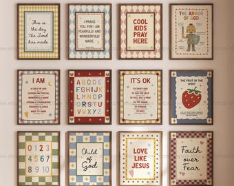 Colorful Kids Christian Art Set of 21 Christian Nursery Decor Christian Playroom Art Bible verse Posters for Kids Christian Homeschool Decor
