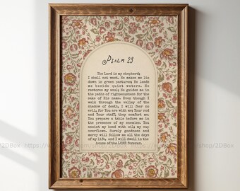 Psalm 23 Vintage Christian Art The Lord Is My Shepherd Printable Bible Verse Floral Scripture Decor Digital Download