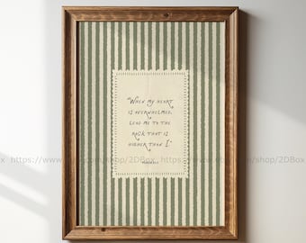 Psalm 61:2 Bible Verse Print - Sage Green Striped Christian Wall Art (Digital Download)