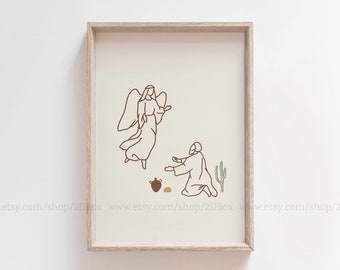 1 Kings 19 | Elijah Fed by an Angel | Boho Christian Printable Wall Art | Encouraging Religious Home Decor | Christian Modern Line Art