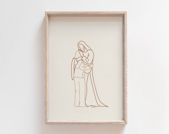 Christ is my Comforter | Encouraging Christian Wall Decor | Neutral Bible Illustration | Beige Christian Printable Art | Jesus hugging woman