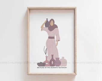 Samaritan Woman at the Well | Boho Christian Woman | Christian Sign for Women | Christian Women Event Card, Blush Pink Christian Art