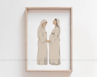 The Almighty Has Done Great Things for Me | Luke 1:49 Illustration | Minimalist Christian Art | Christian Boho Art | Mary greets Elizabeth